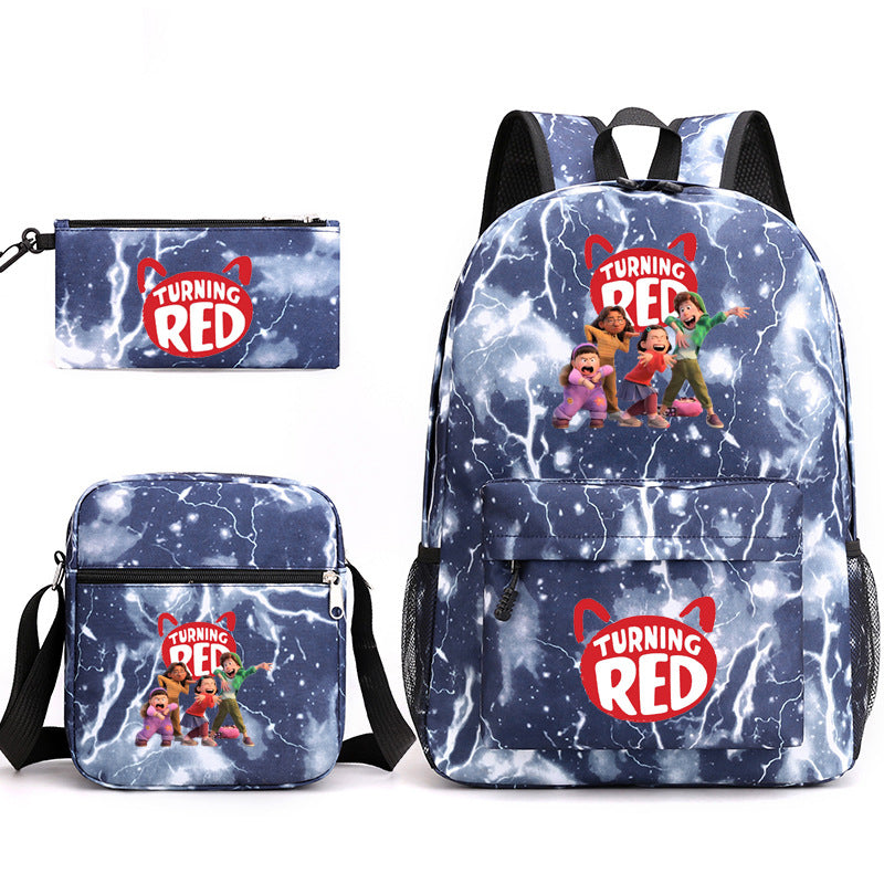 Turning Red Panda Printed Schoolbag Backpack Shoulder Bag Pencil Bag 3pcs set for Kids Students