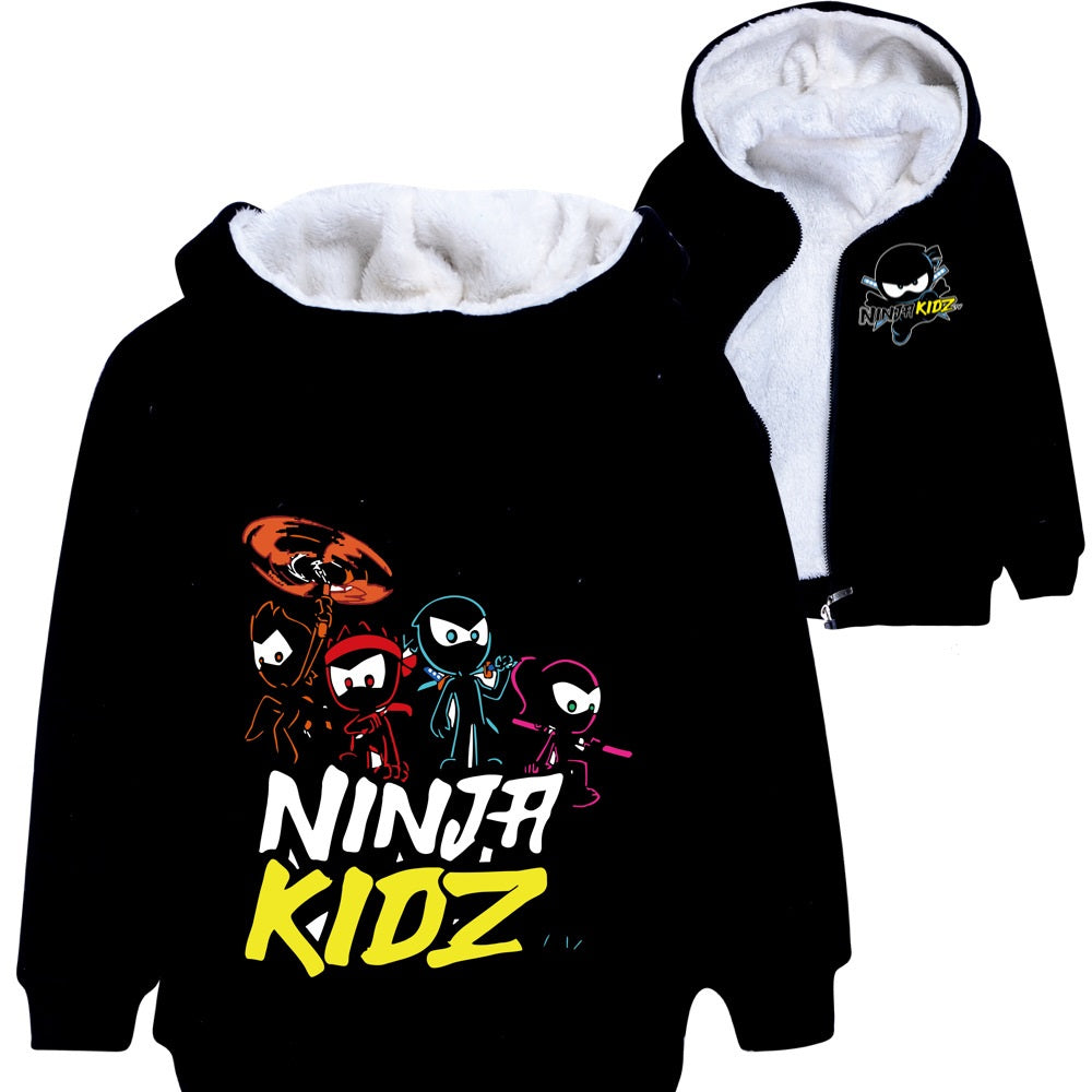 Ninja Kids Sherpa Lined Hoodie Fleece Sweatshirt Full Zip Hooded Jacket for Kids