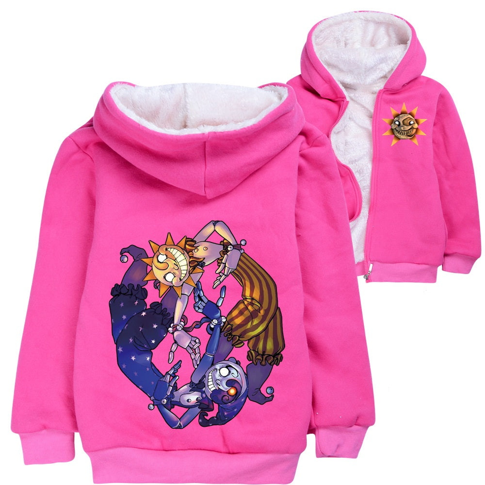 Fnaf Security Breach Sun to Moon Transformation Sundrop Sherpa Lined Hoodie Fleece Sweatshirt Full Zip Hooded Jacket for Kids