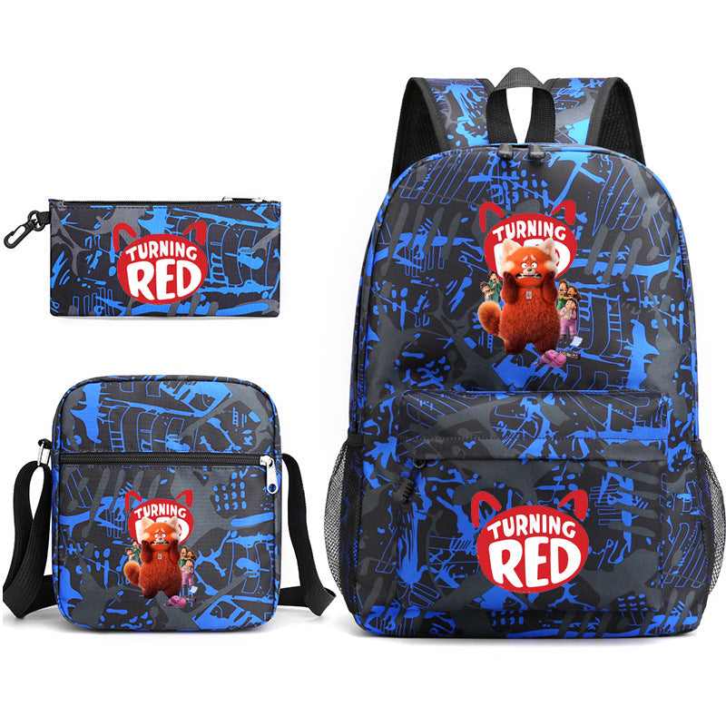 Turning Red Panda Printed Schoolbag Backpack Shoulder Bag Pencil Bag 3pcs set for Kids Students