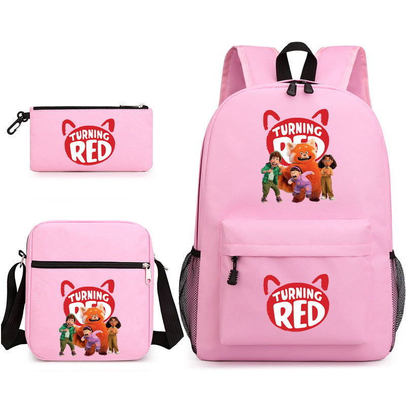 Turning Red Panda Printed Schoolbag Backpack Shoulder Bag Pencil Bag 3pcs set for Kids Students