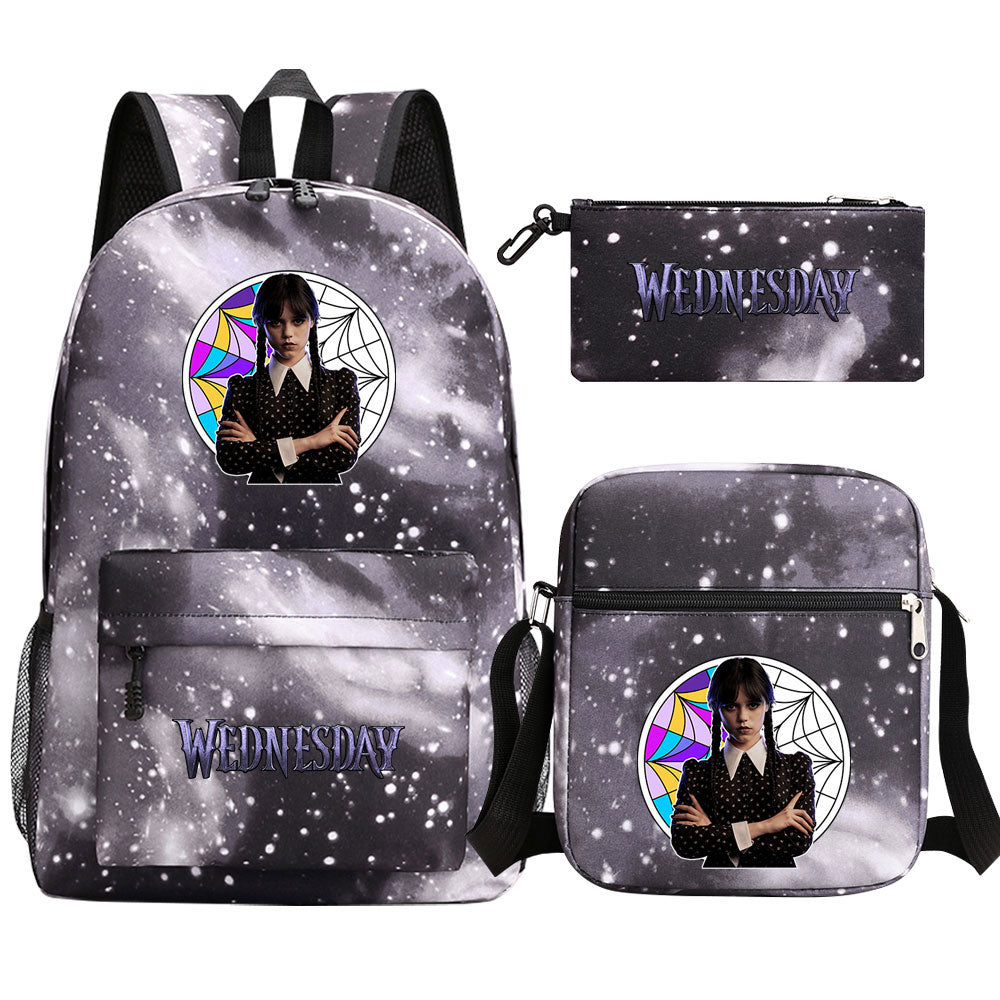 Wednesday Addams Printed Schoolbag Backpack Shoulder Bag Pencil Bag 3pcs set for Kids Students