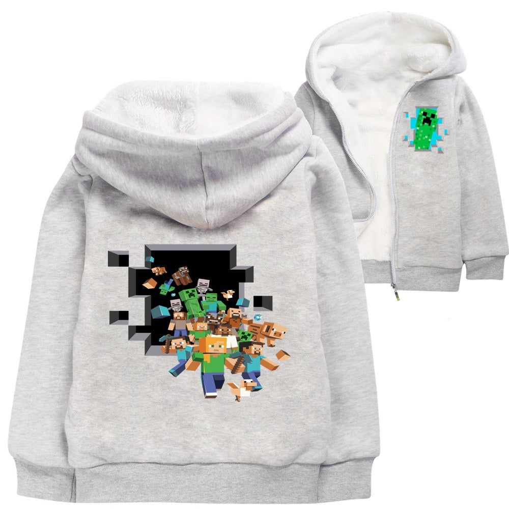 Minecraft Sherpa Lined Hoodie Fleece Sweatshirt Full Zip Jacket for Kids