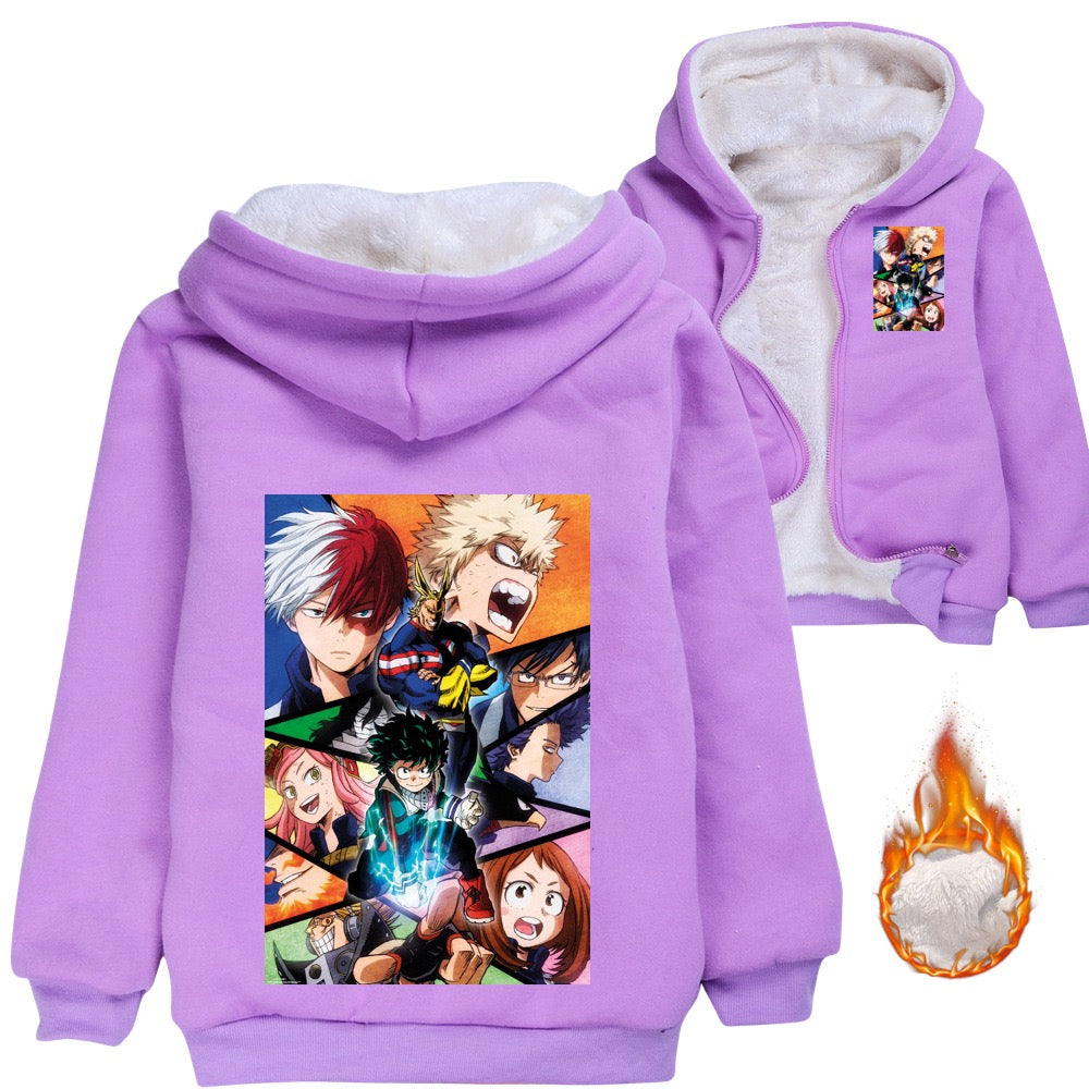 My Hero Academia Sherpa Lined Hoodie Fleece Sweatshirt Full Zip Jacket for Kids