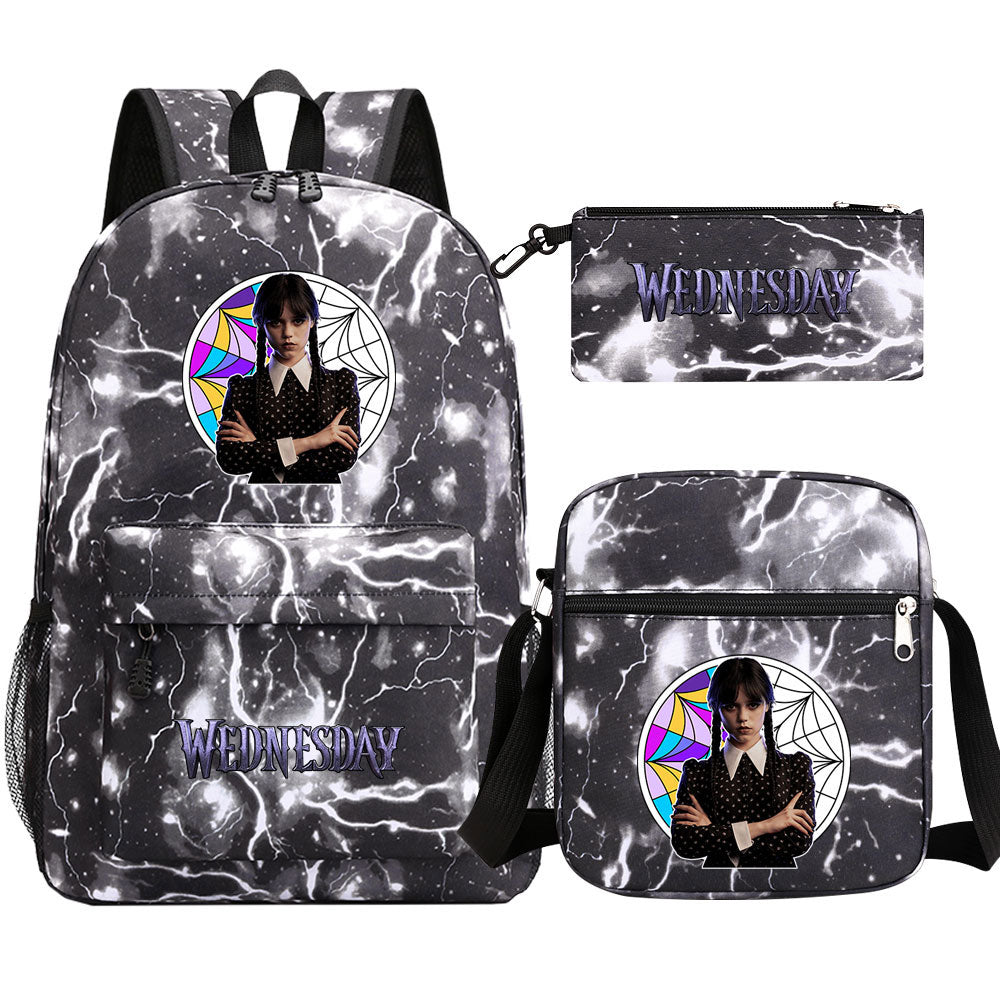 Wednesday Addams Printed Schoolbag Backpack Shoulder Bag Pencil Bag 3pcs set for Kids Students