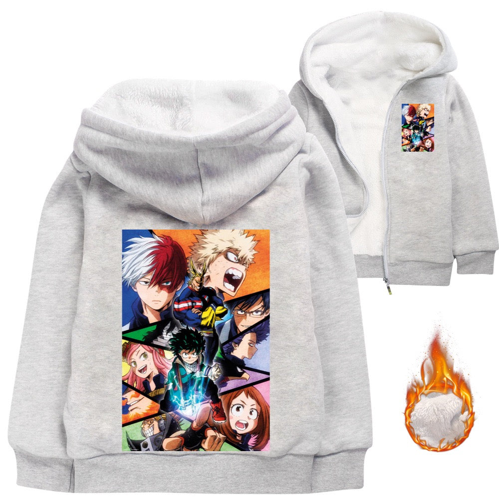 My Hero Academia Sherpa Lined Hoodie Fleece Sweatshirt Full Zip Jacket for Kids
