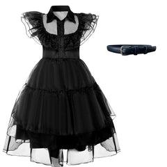 Wednesday Addams Cosplay Dress for Girls Halloween Fancy Lace Skirt