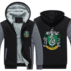 Harry Potter Slytherin Unisex Lined Hoodie Fleece Sweatshirt Full Zipper Hooded Thicken Jacket