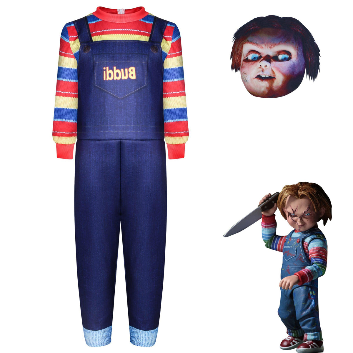 Child's Play Scary Cosplay Costume with Mask Boys Girls Bodysuit Halloween Fancy Jumpsuits