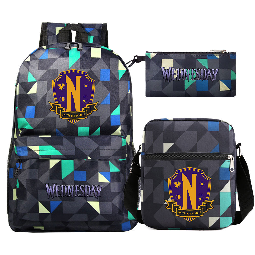 Wednesday Addams Printed Schoolbag Backpack Shoulder Bag Pencil Bag 3pcs set for Kids Students