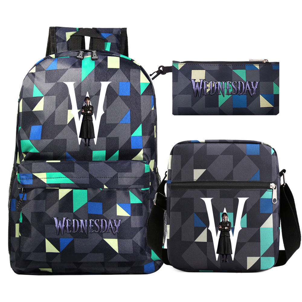 Wednesday Addams Printed Schoolbag Backpack Shoulder Bag Pencil Bag 3pcs set for Kids Students