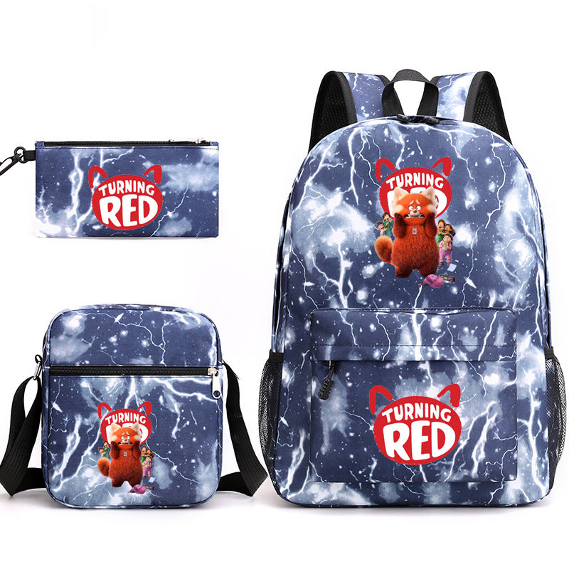 Turning Red Panda Printed Schoolbag Backpack Shoulder Bag Pencil Bag 3pcs set for Kids Students
