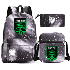 Austin Soccer Printed Schoolbag Backpack Shoulder Bag Pencil Bag 3pcs set for Kids Students