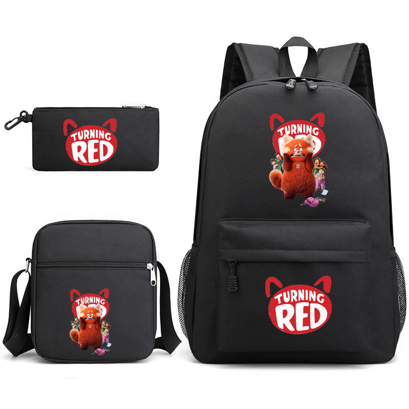Turning Red Panda Printed Schoolbag Backpack Shoulder Bag Pencil Bag 3pcs set for Kids Students