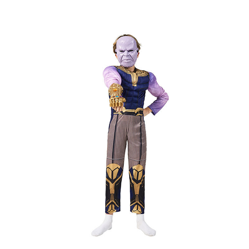 Thanos Superhero Infinity Gauntlet Cosplay Costume with Mask Boys Girls Bodysuit Kids Halloween Fancy Jumpsuits