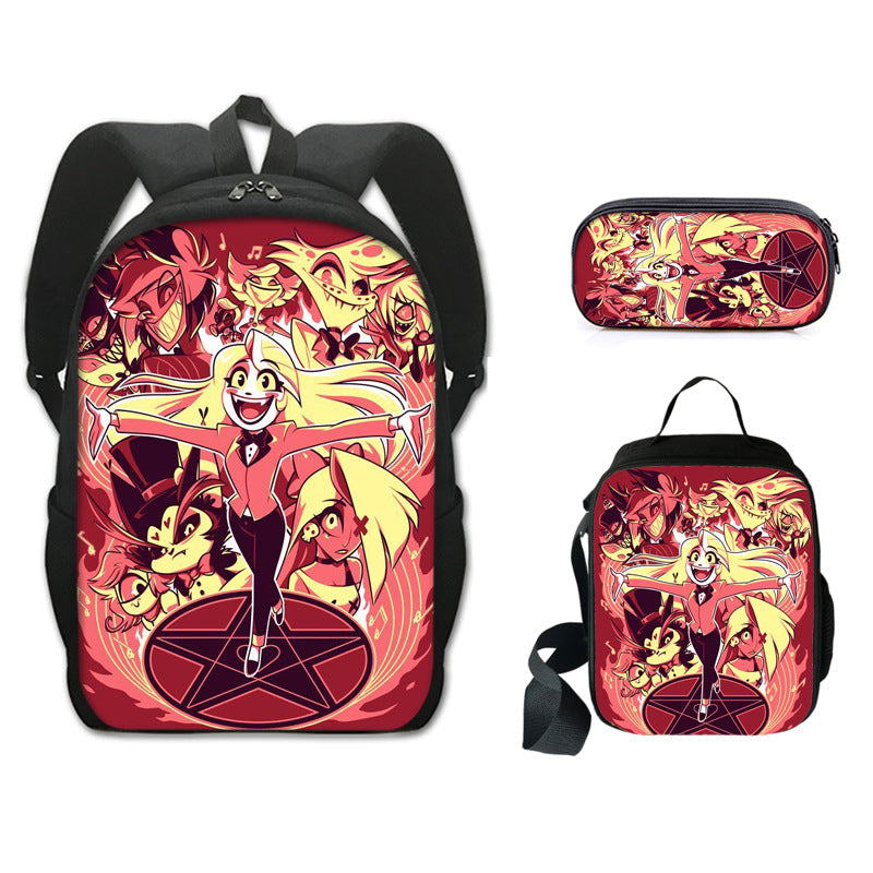 Hazbin Hotel Alastor Backpack Schoolbag Lunch Bag Pencil Bag for Kids Students 3PCS