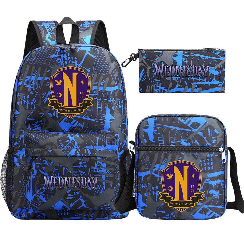 Wednesday Addams Printed Schoolbag Backpack Shoulder Bag Pencil Bag 3pcs set for Kids Students