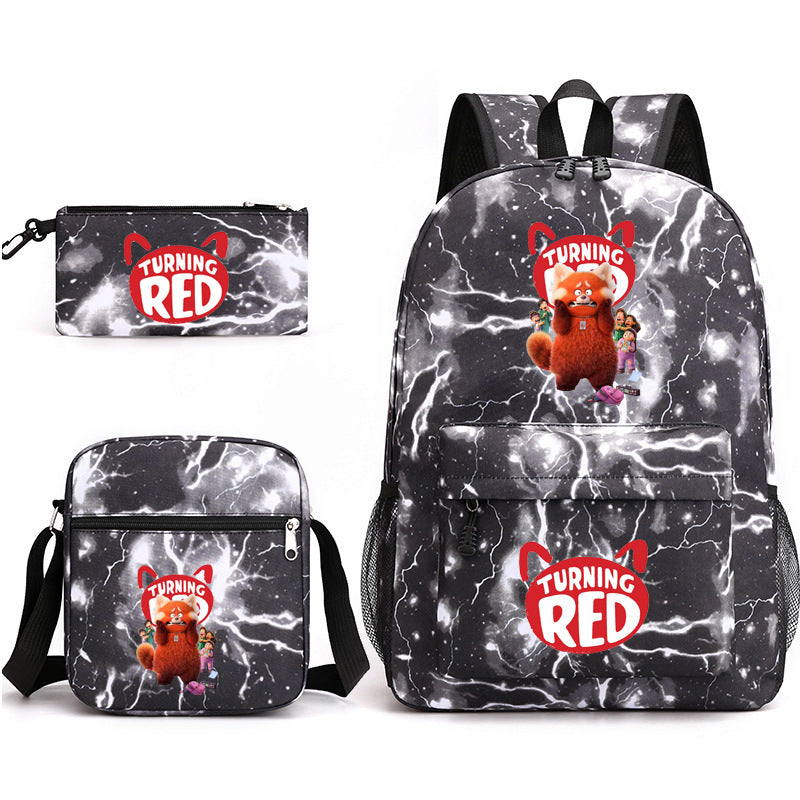 Turning Red Panda Printed Schoolbag Backpack Shoulder Bag Pencil Bag 3pcs set for Kids Students