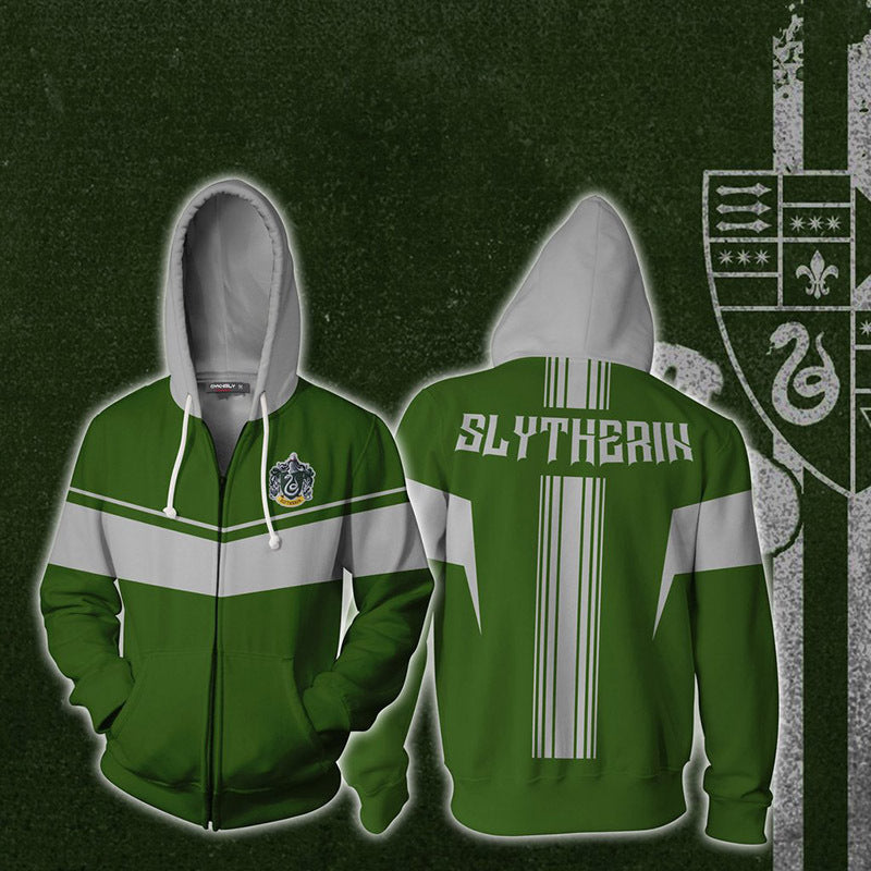 Harry Potter Hogwarts Slytherin New Fashion Zipper Hoodie Sweater Unisex Sweatshirt Coat