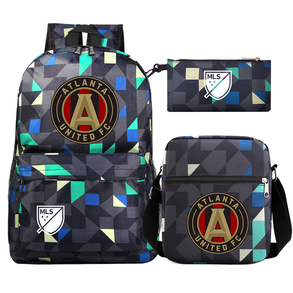 Atlanta United Soccer Printed Schoolbag Backpack Shoulder Bag Pencil Bag 3pcs set for Kids Students