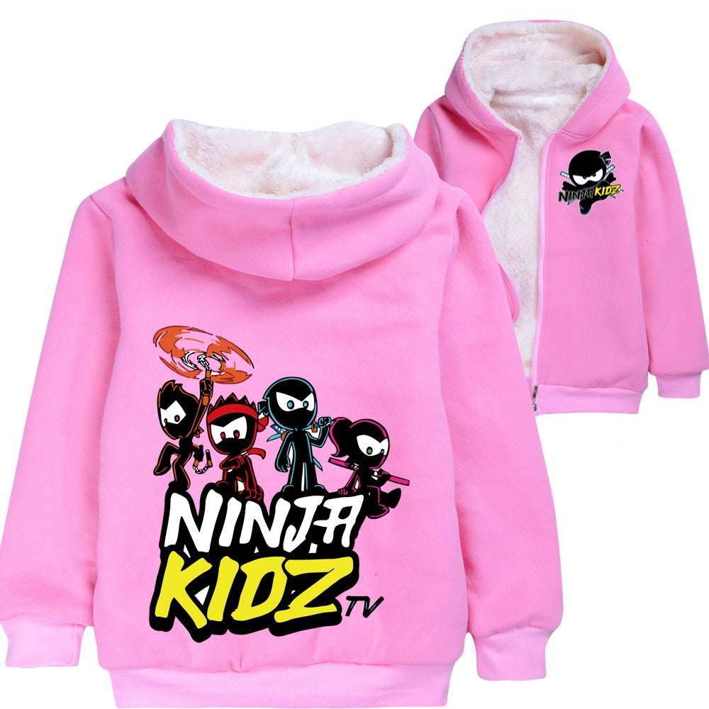 Ninja Kids Sherpa Lined Hoodie Fleece Sweatshirt Full Zip Hooded Jacket for Kids