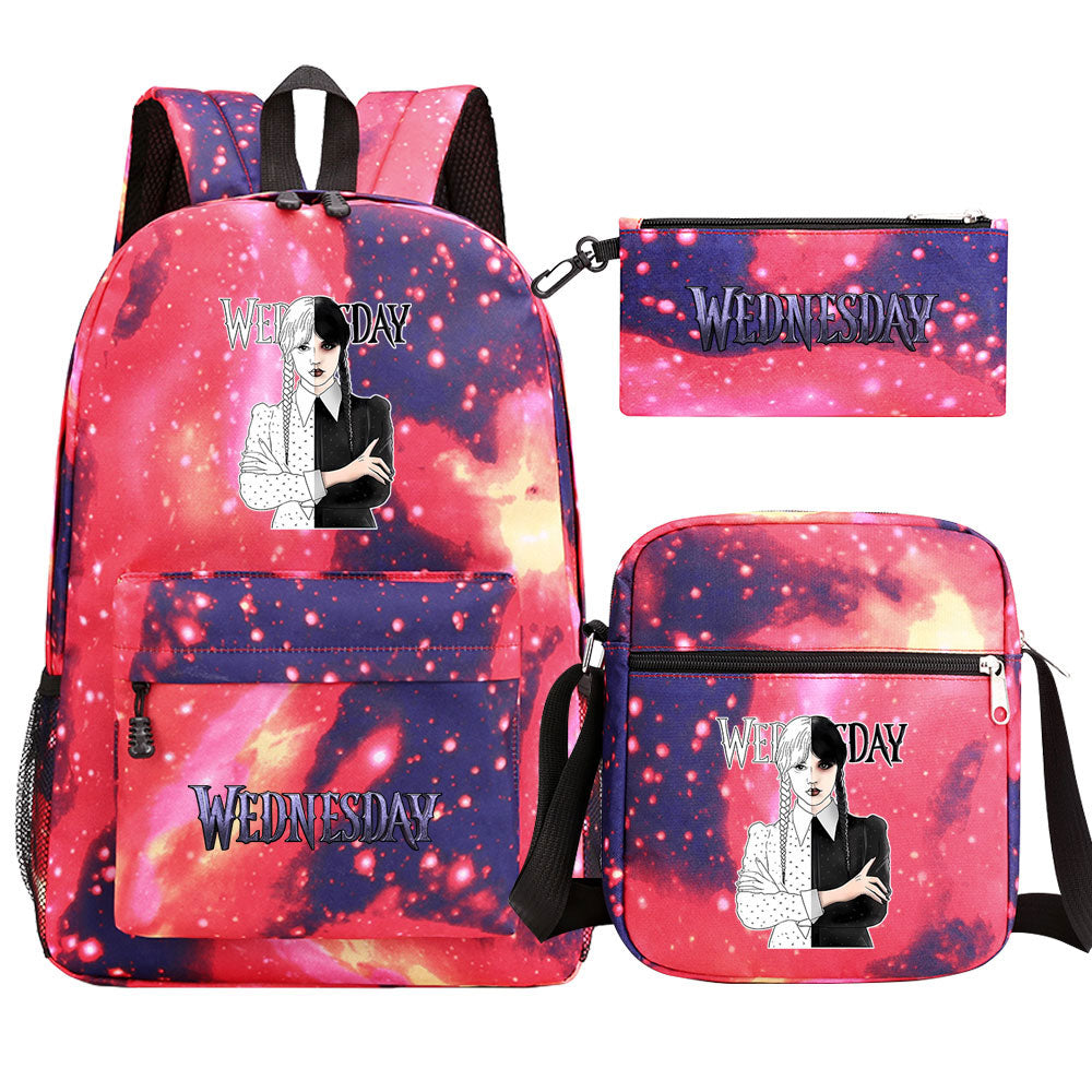 Wednesday Addams Printed Schoolbag Backpack Shoulder Bag Pencil Bag 3pcs set for Kids Students
