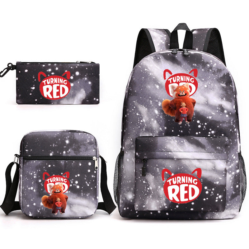 Turning Red Panda Printed Schoolbag Backpack Shoulder Bag Pencil Bag 3pcs set for Kids Students