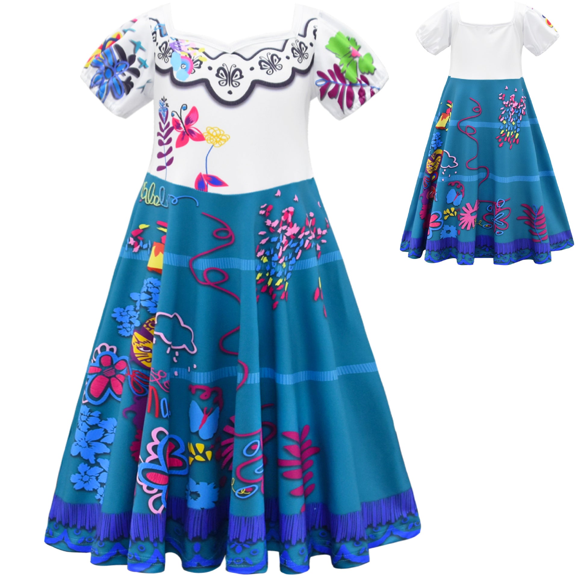 Encanto Mirabel Cosplay Dress With Handbag for Baby Girls Halloween Fancy Skirt