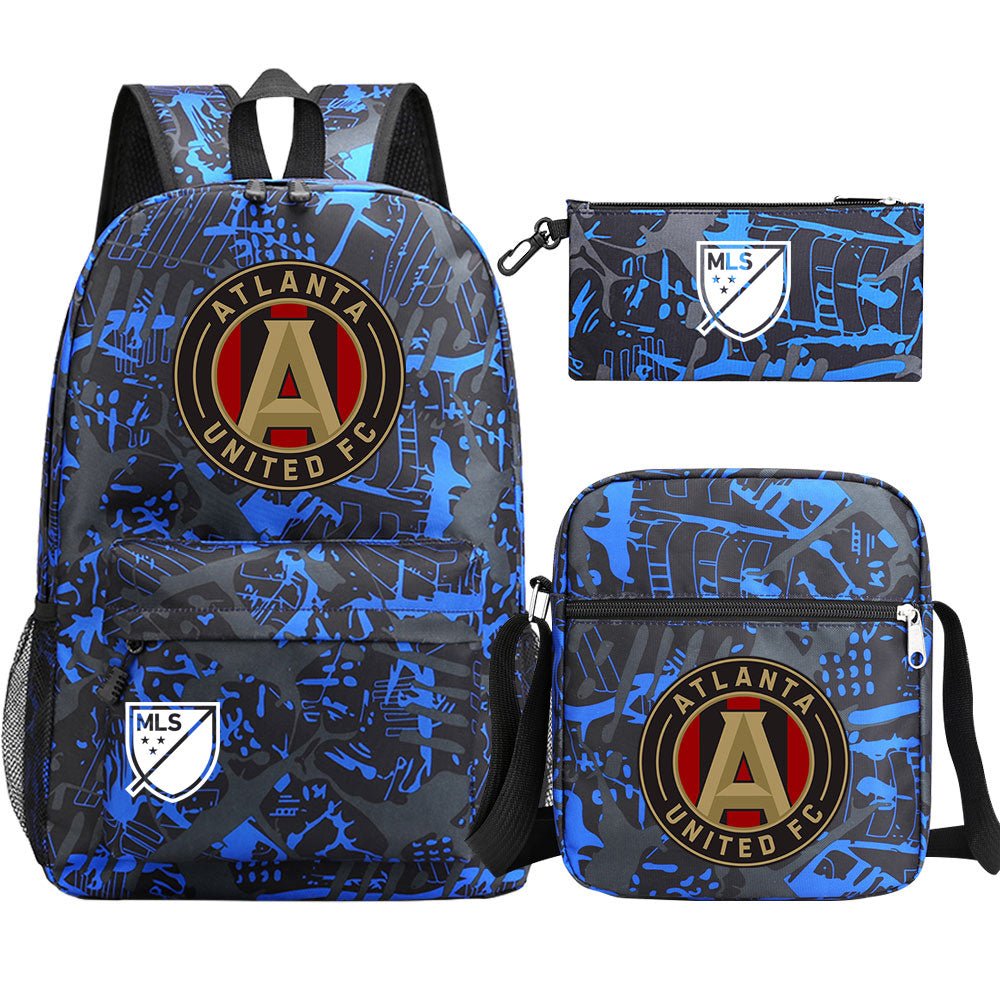 Atlanta United Soccer Printed Schoolbag Backpack Shoulder Bag Pencil Bag 3pcs set for Kids Students