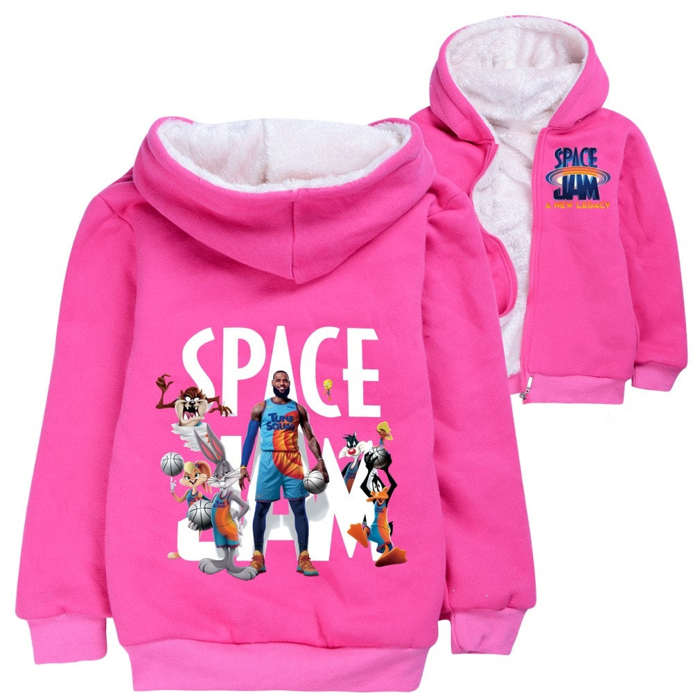 Space  Jam Sherpa Lined Hoodie Fleece Sweatshirt Full Zip Jacket for Kids