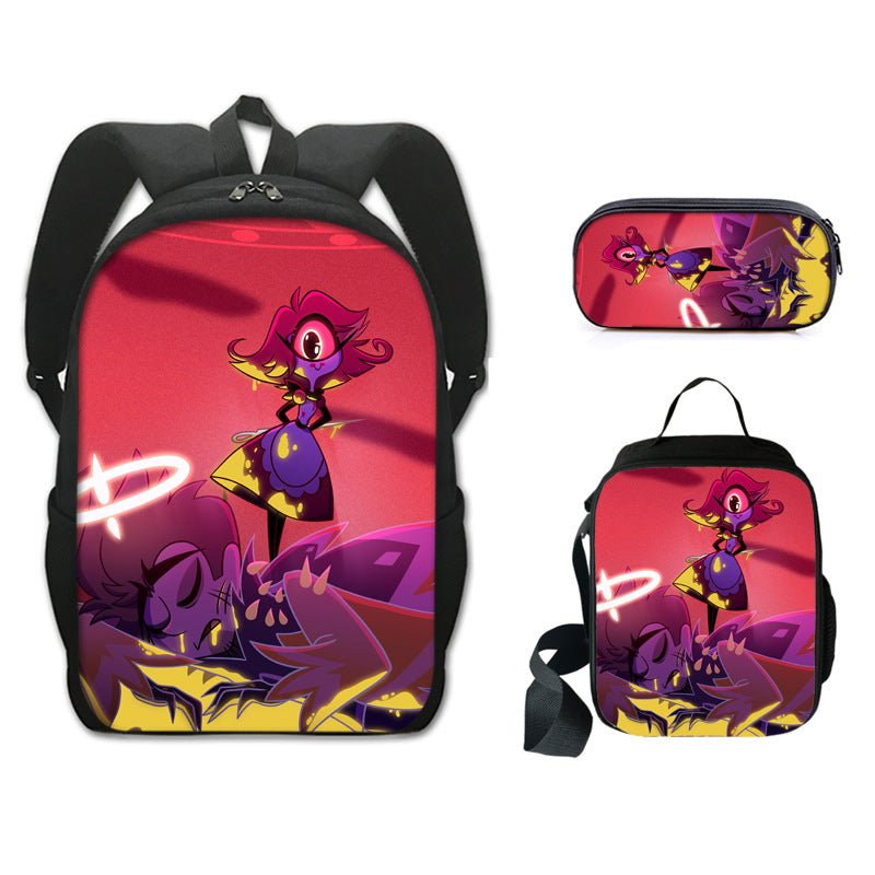 Hazbin Hotel Alastor Backpack Schoolbag Lunch Bag Pencil Bag for Kids Students 3PCS