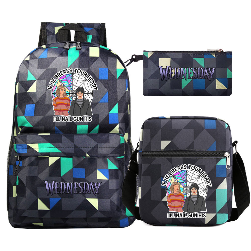Wednesday Addams Printed Schoolbag Backpack Shoulder Bag Pencil Bag 3pcs set for Kids Students