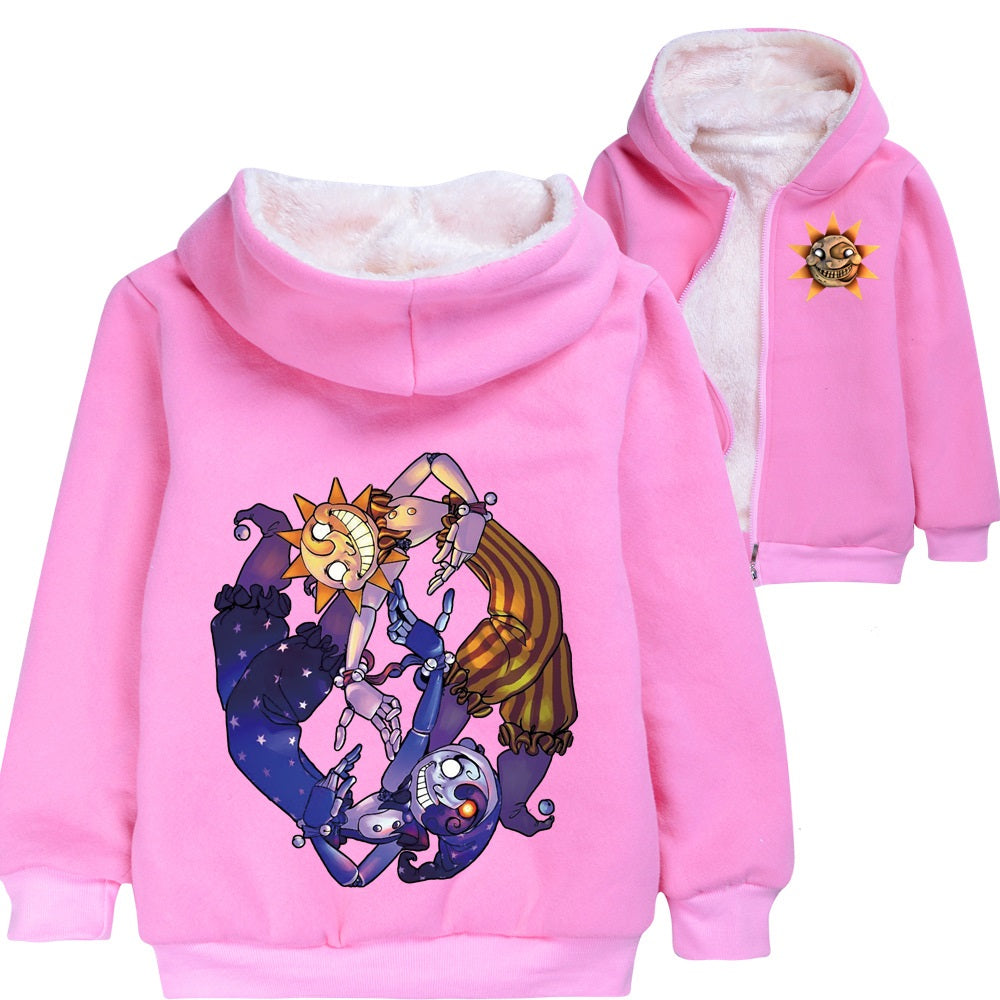 Fnaf Security Breach Sun to Moon Transformation Sundrop Sherpa Lined Hoodie Fleece Sweatshirt Full Zip Hooded Jacket for Kids