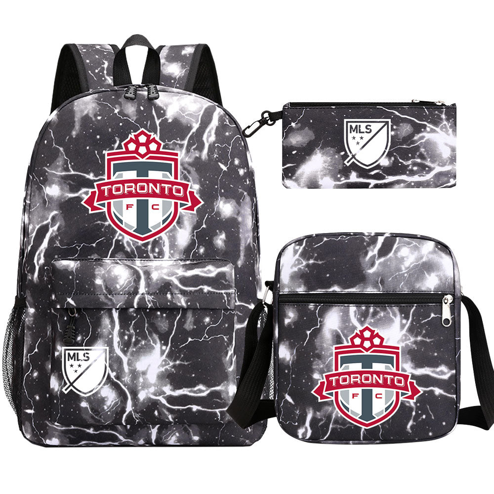 Toronto Soccer Printed Schoolbag Backpack Shoulder Bag Pencil Bag 3pcs set for Kids Students