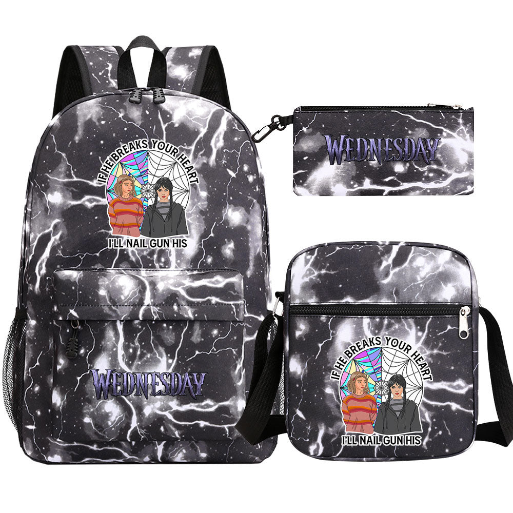Wednesday Addams Printed Schoolbag Backpack Shoulder Bag Pencil Bag 3pcs set for Kids Students