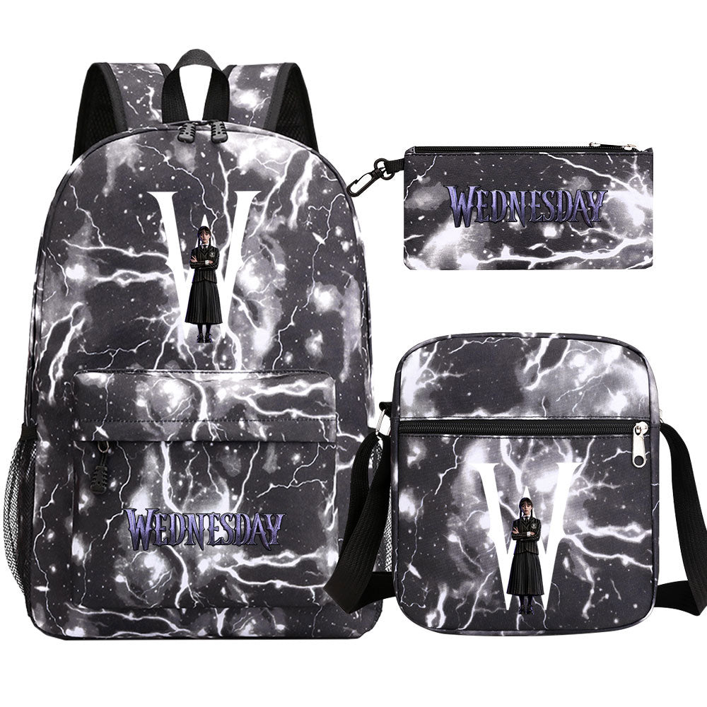 Wednesday Addams Printed Schoolbag Backpack Shoulder Bag Pencil Bag 3pcs set for Kids Students