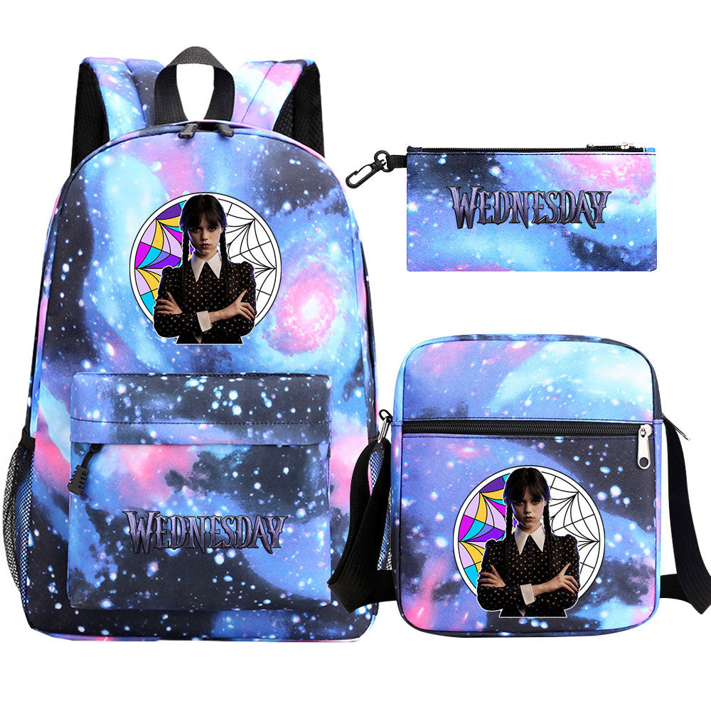 Wednesday Addams Printed Schoolbag Backpack Shoulder Bag Pencil Bag 3pcs set for Kids Students