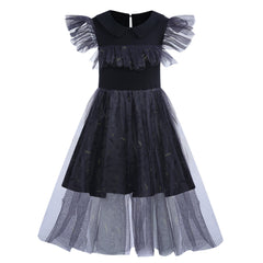 Wednesday Addams Cosplay Lace Dress for Girls Halloween Fancy Skirt