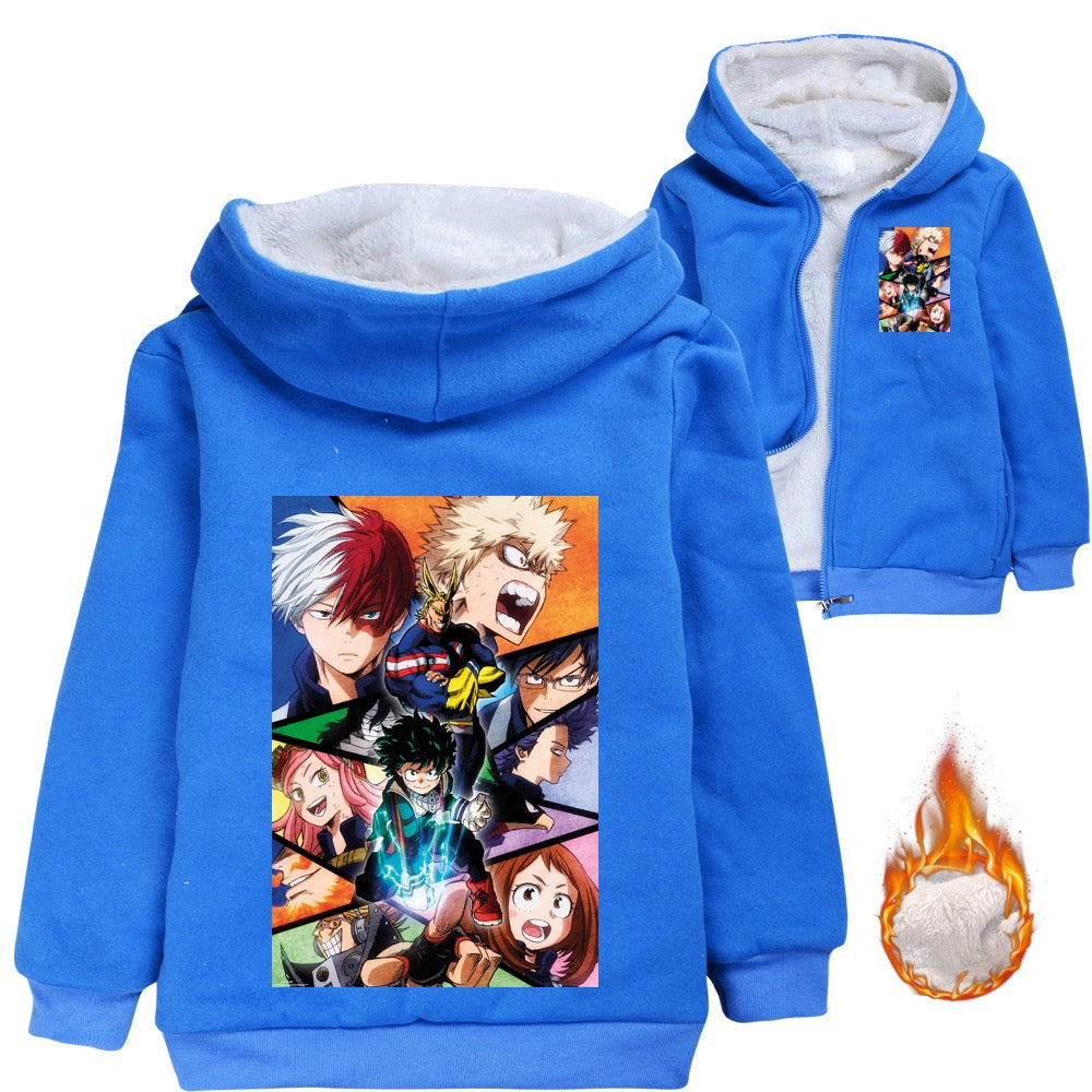 My Hero Academia Sherpa Lined Hoodie Fleece Sweatshirt Full Zip Jacket for Kids