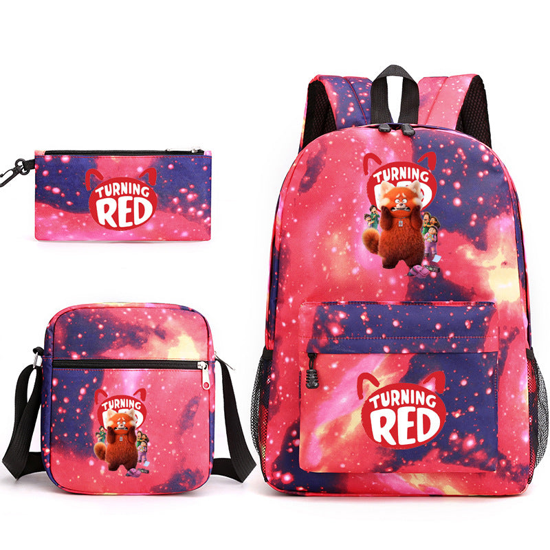 Turning Red Panda Printed Schoolbag Backpack Shoulder Bag Pencil Bag 3pcs set for Kids Students