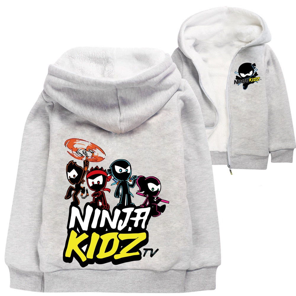 Ninja Kids Sherpa Lined Hoodie Fleece Sweatshirt Full Zip Hooded Jacket for Kids