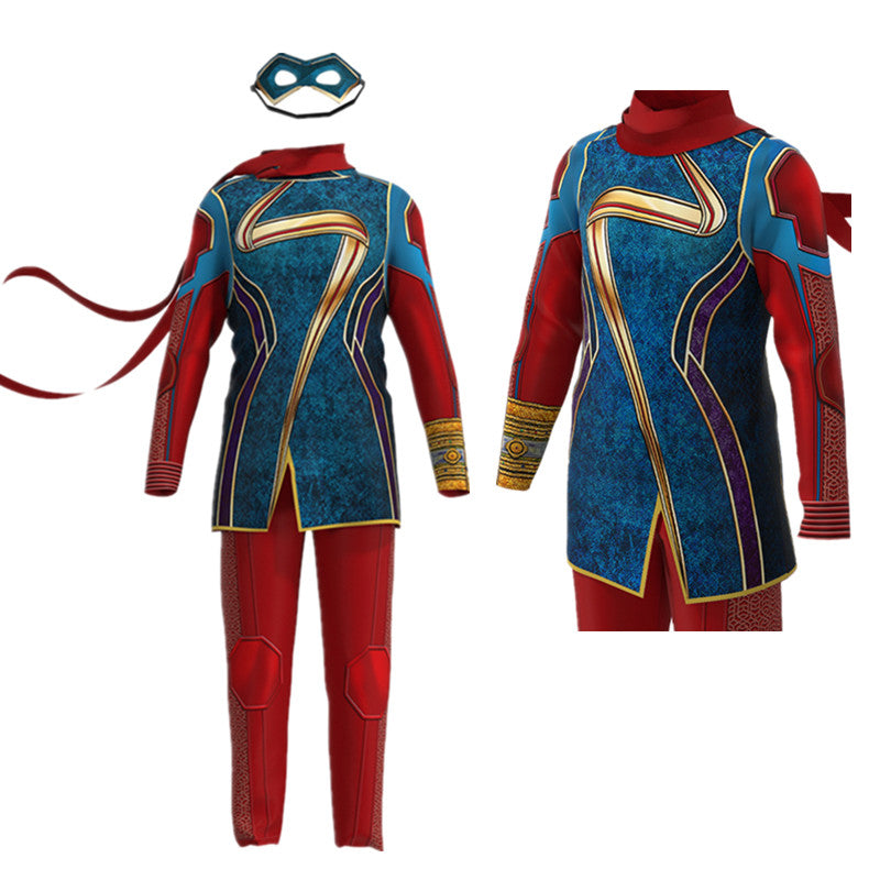 Ms. Marvel Cosplay Costume with Mask Halloween Jumpsuits for Adult Children