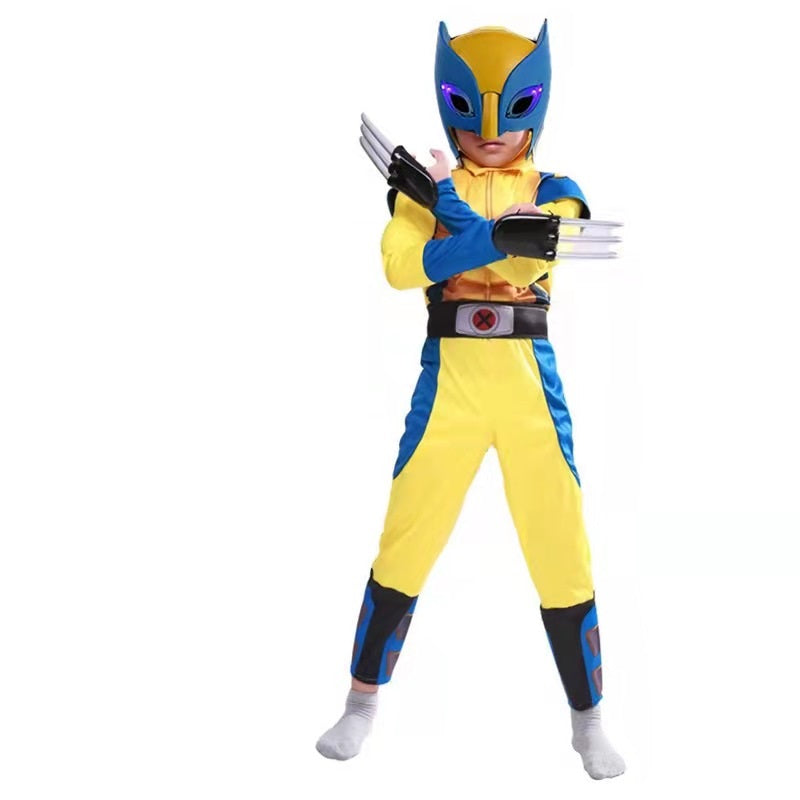 Wolverine Superhero Cosplay Costume with Mask Boys Girls Bodysuit Halloween Fancy Jumpsuits