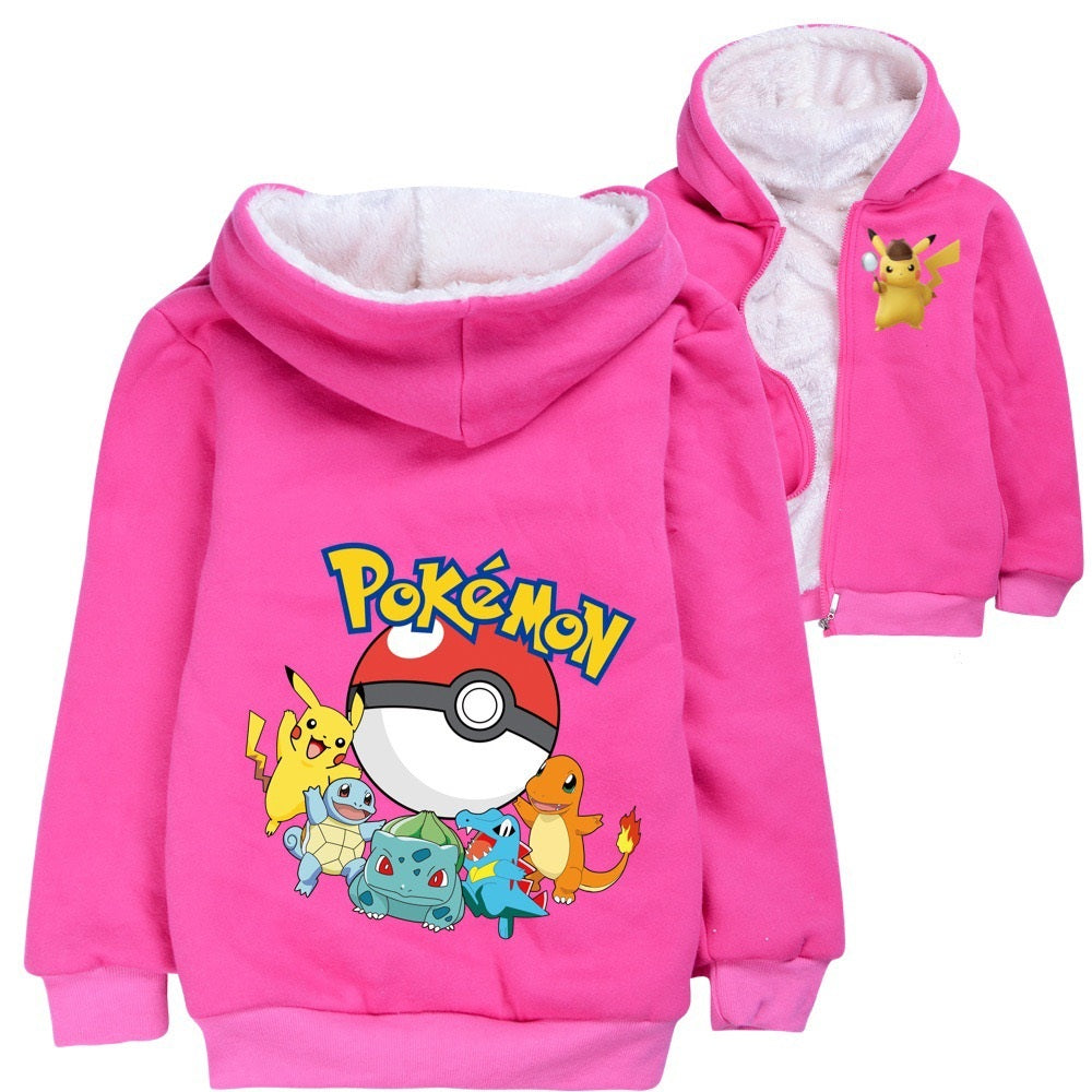 Pikachu Sherpa Lined Hoodie Fleece Sweatshirt Full Zip Jacket for Kids