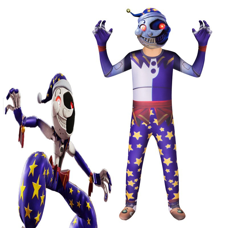 Fnaf Security Breach Sun to Moon Transformation Sundrop Cosplay Costume with Mask Boys Girls Bodysuit Halloween Fancy Jumpsuits