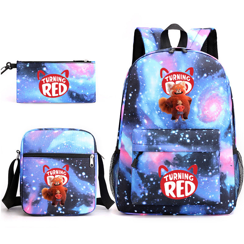 Turning Red Panda Printed Schoolbag Backpack Shoulder Bag Pencil Bag 3pcs set for Kids Students