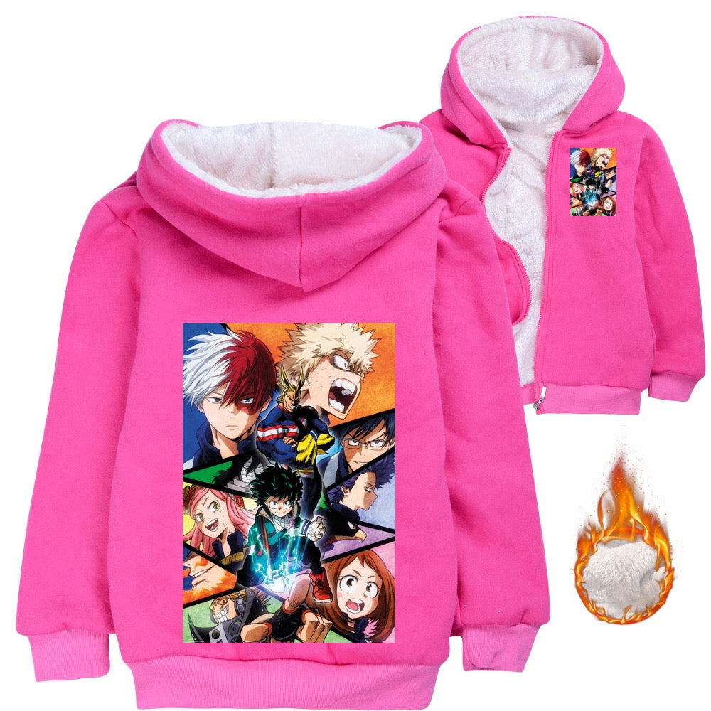 My Hero Academia Sherpa Lined Hoodie Fleece Sweatshirt Full Zip Jacket for Kids