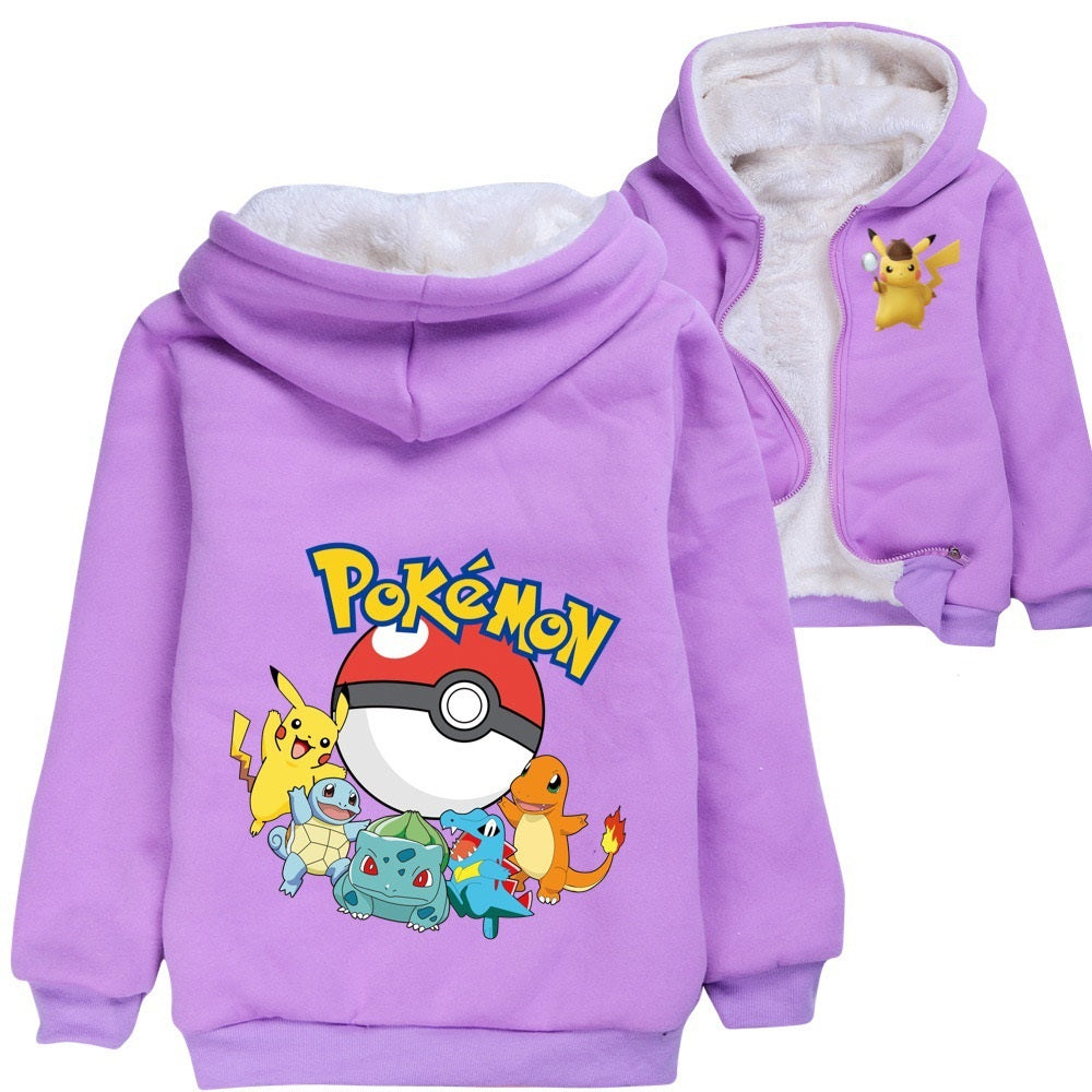 Pikachu Sherpa Lined Hoodie Fleece Sweatshirt Full Zip Jacket for Kids