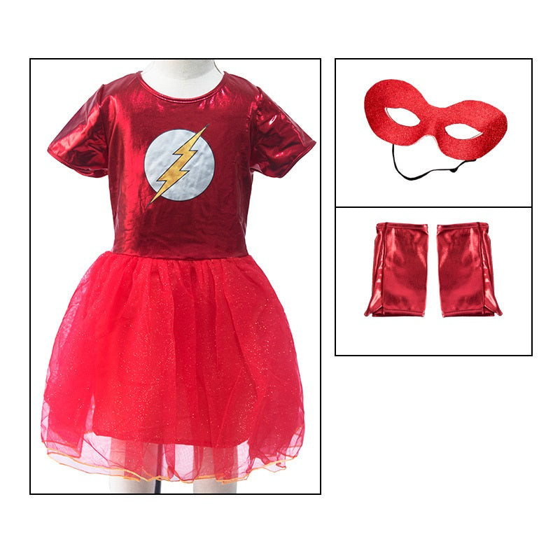 The Flash Cosplay Costume with Mask Girls Bodysuit Kids Halloween Fancy Dress