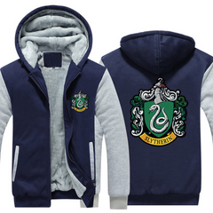 Harry Potter Slytherin Unisex Lined Hoodie Fleece Sweatshirt Full Zipper Hooded Thicken Jacket